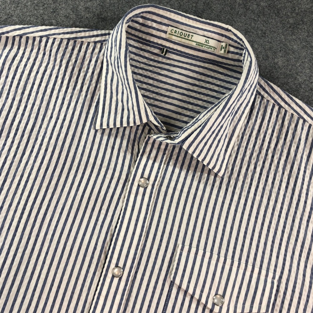 Criquet Navy and White Striped Casual Button-Down Shirt